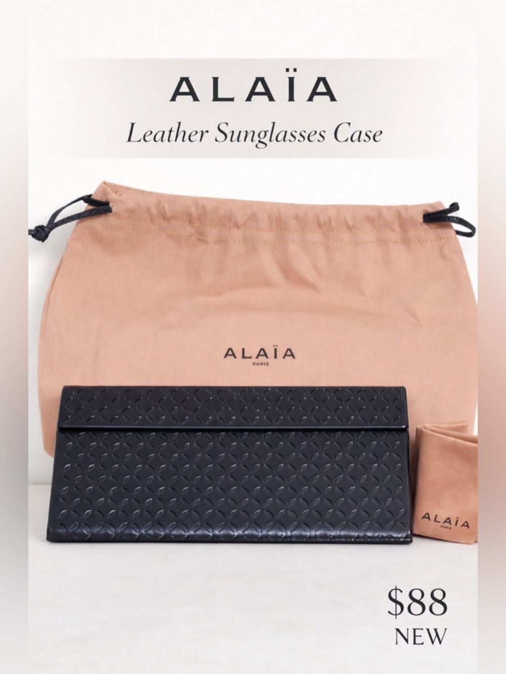Alaïa Black Leather Sunglasses Case Triangle Fold Origami Style New